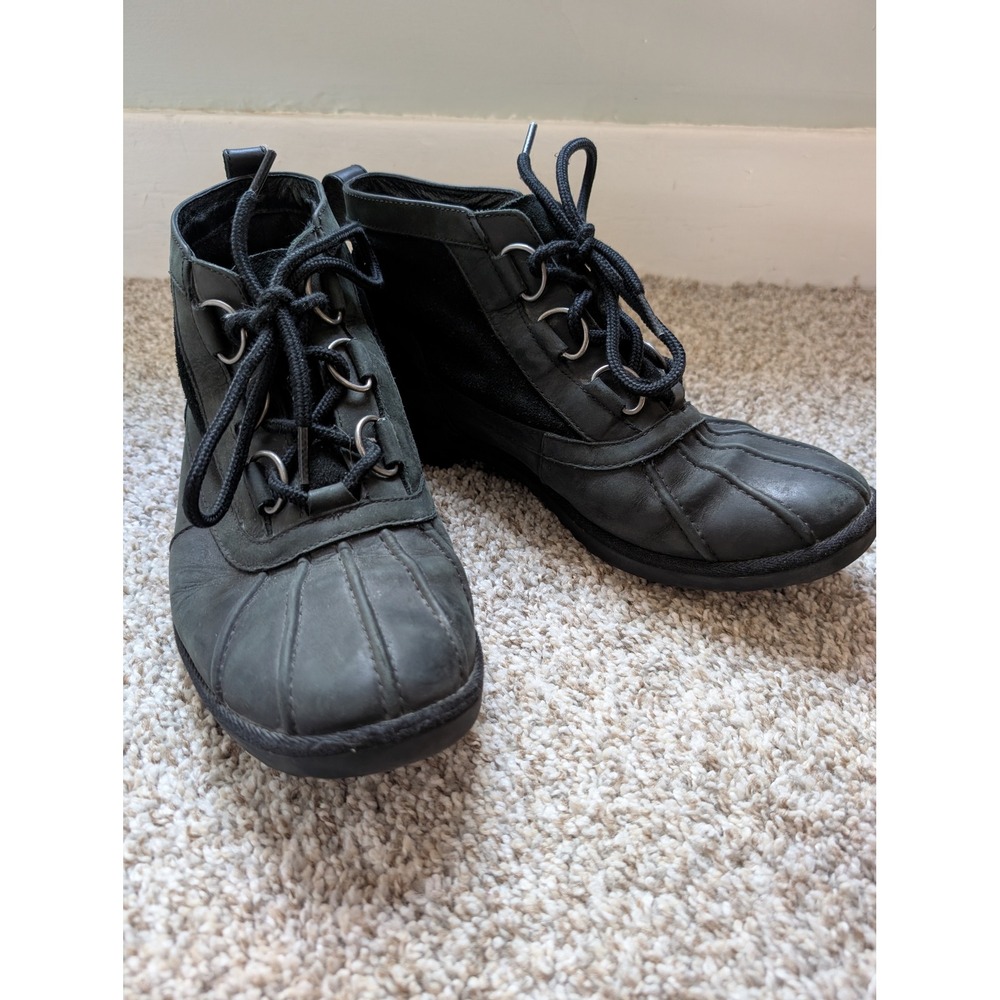 UGG Heather Duck Boots Women 9.5 Black Waterproof Leather Suede 1095156
